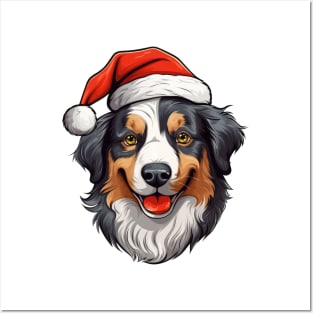 Christmas Dog in Santa Hat Posters and Art